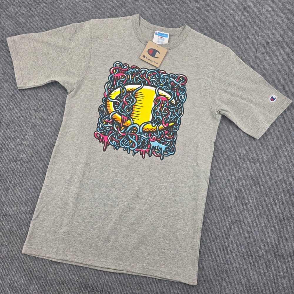 Champion Mens Oxford Grey Noodle Graphic Logo T-Shirt Small C21043 New